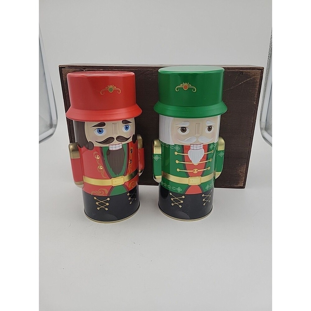 New Pair Christmas NUTCRACKER /soldier TIN 8" tall Empty Metal Tin Holiday Candy